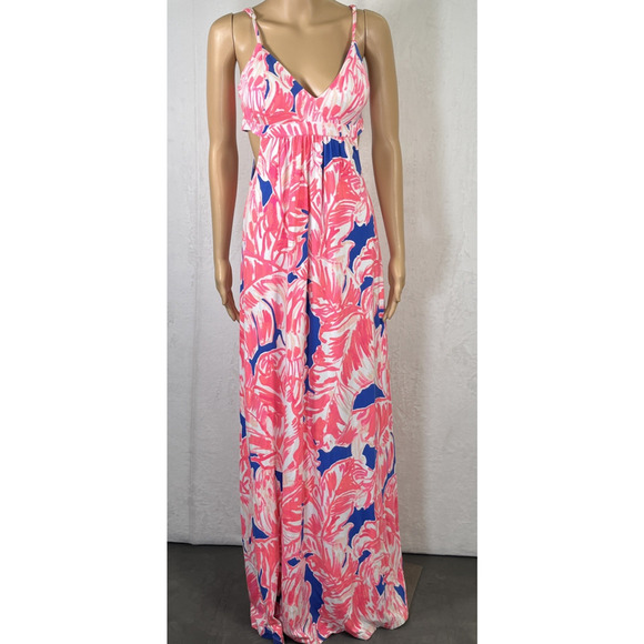 Lilly Pulitzer Dresses & Skirts - NEW Lilly Pulitzer Linley Maxi Dress Pink Blue Floral Print Summer Cut Out Med.